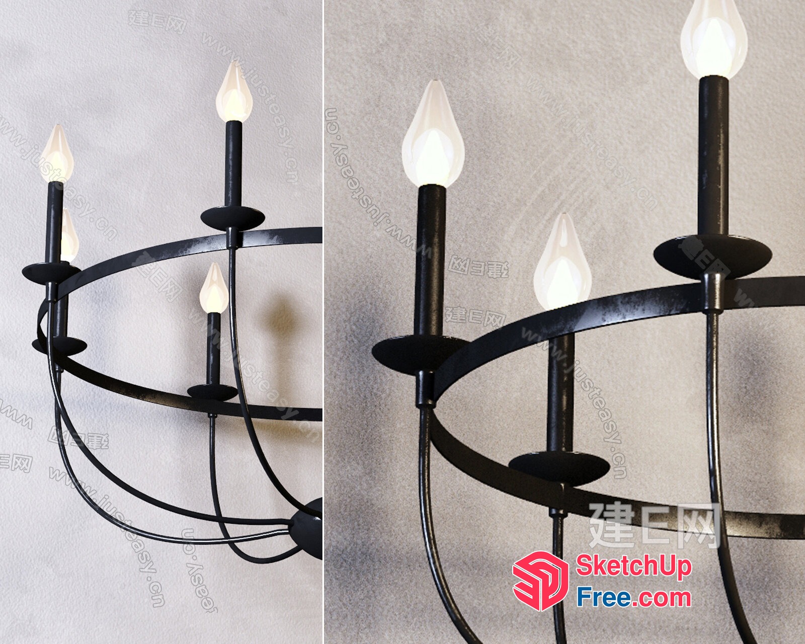 Black Metal Candelabra Chandelier With White Light Bulbs 3D SketchUp File