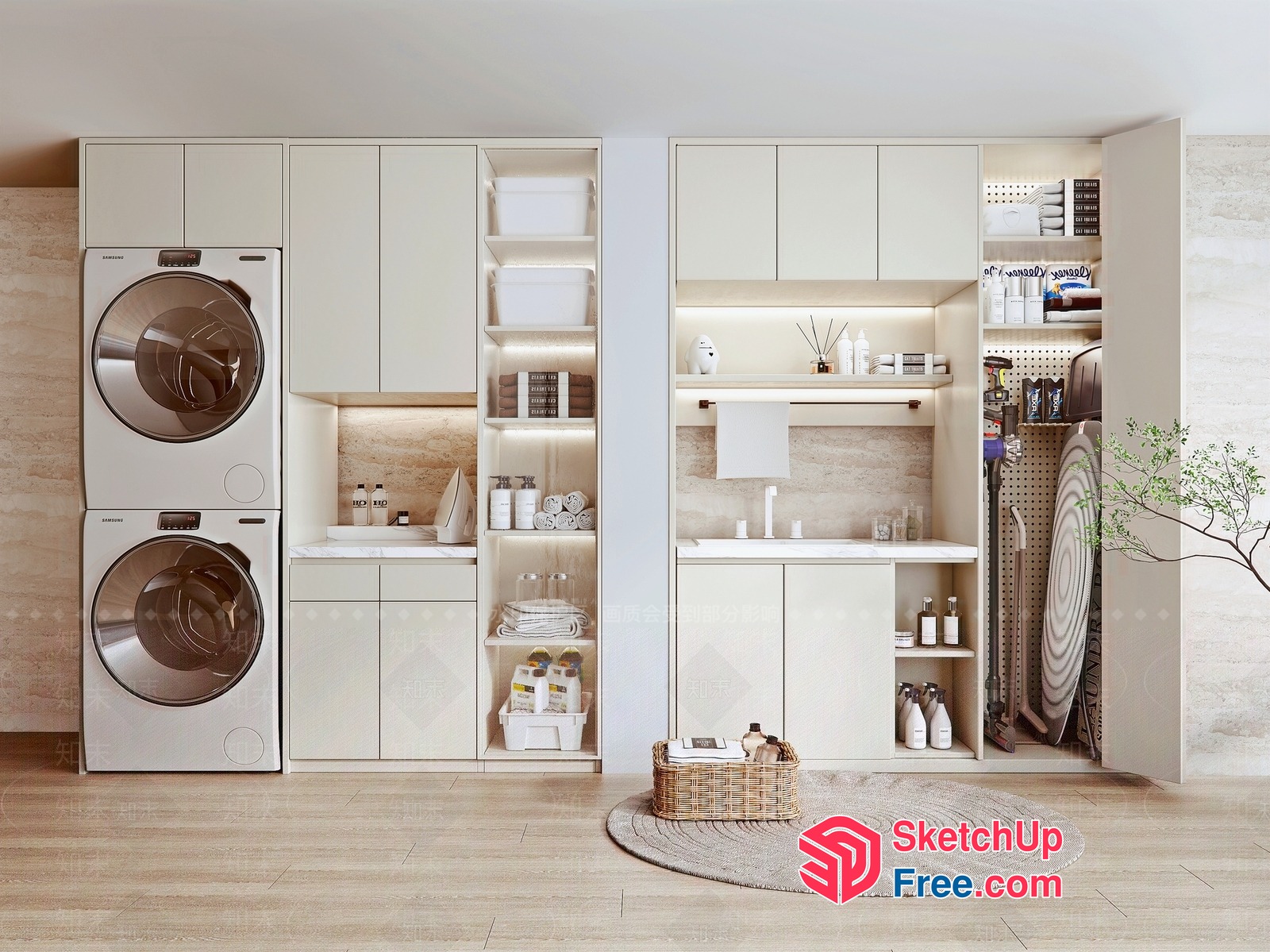Modern Laundry Room With Sleek Appliances And Storage 3D SketchUp File