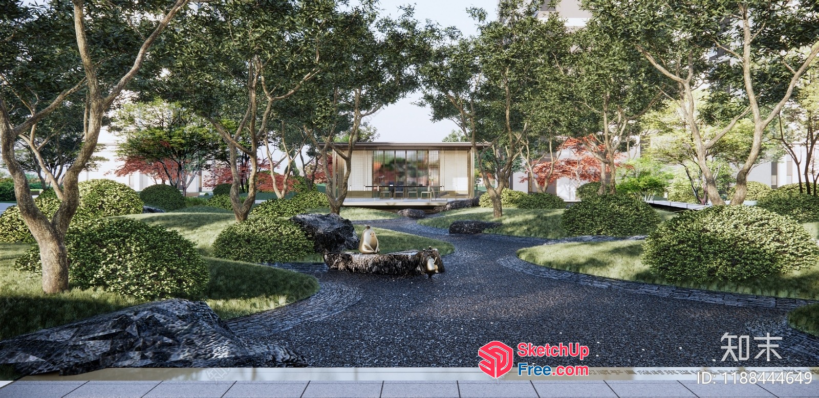Serene Japanese-Inspired Garden With Modern Architecture 3D SketchUp File