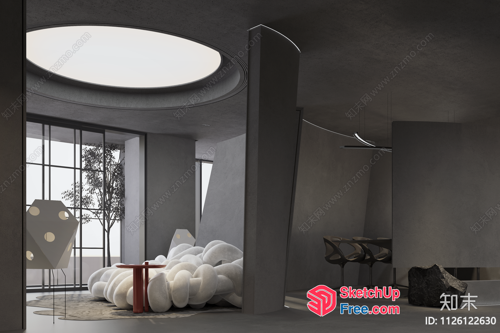 Modern Minimalist Interior With Pillars And Unique Furniture 3D SketchUp File