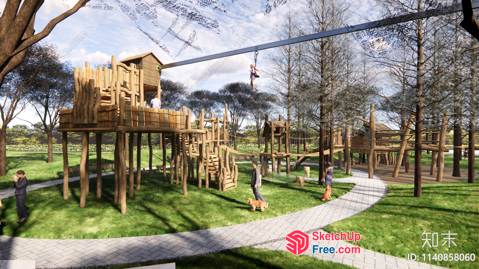Serene Outdoor Play Area With Rustic Wooden Structures 3D SketchUp File