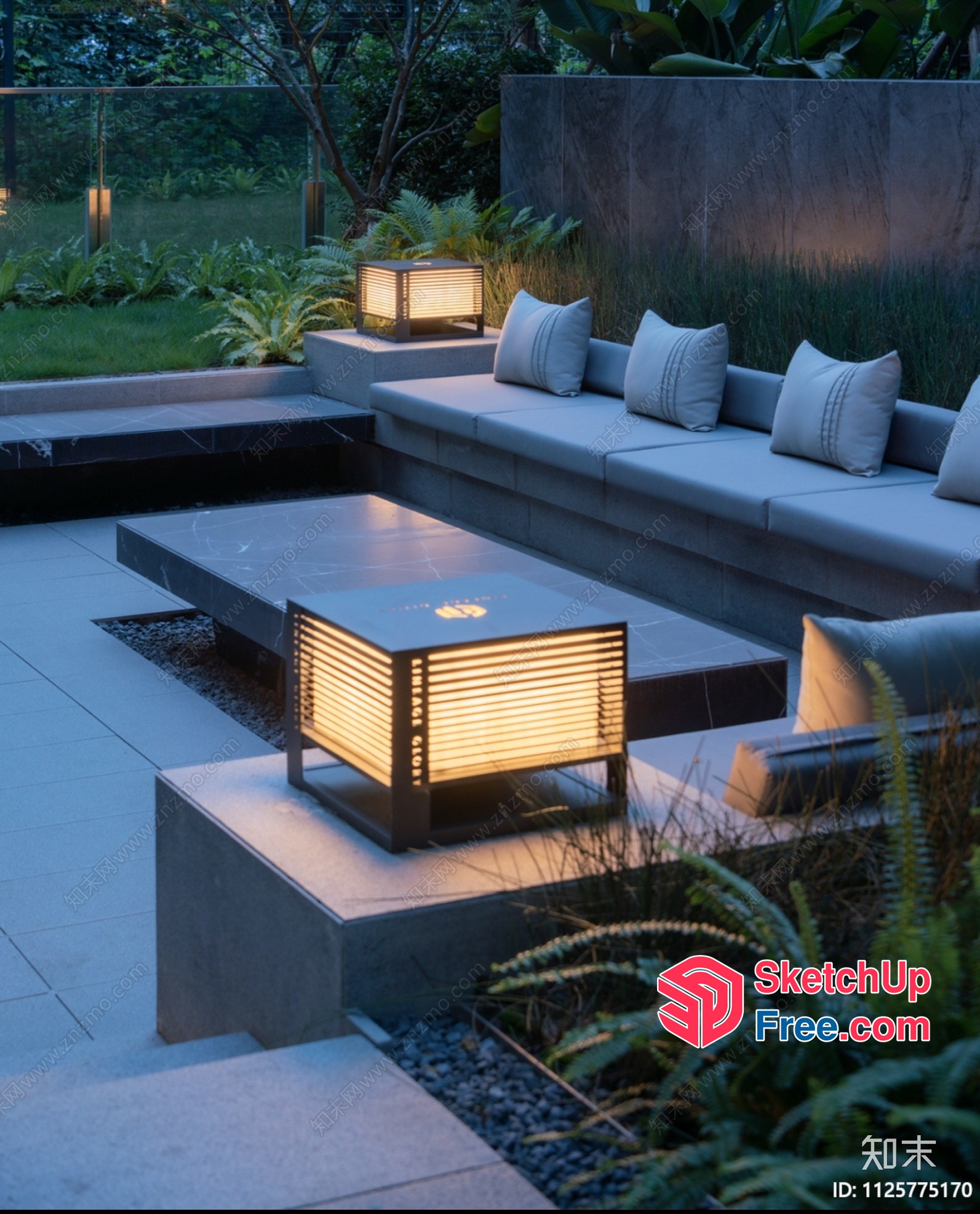 Modern Outdoor Living Space With Gray Furniture And Lanterns 3D SketchUp File