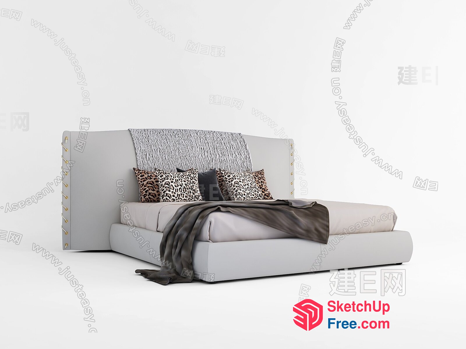 Modern Bed With Pillows And Blanket 3D SketchUp File