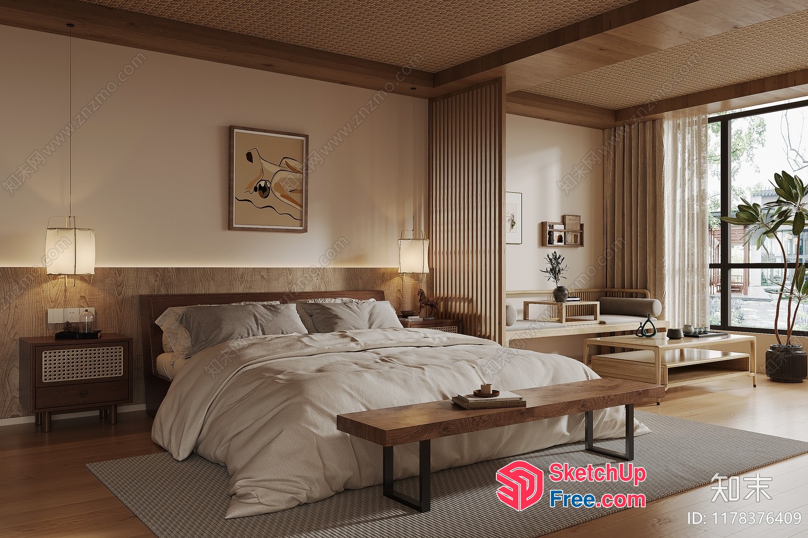 Japanese-Style Bedroom With Natural Materials 3D SketchUp File