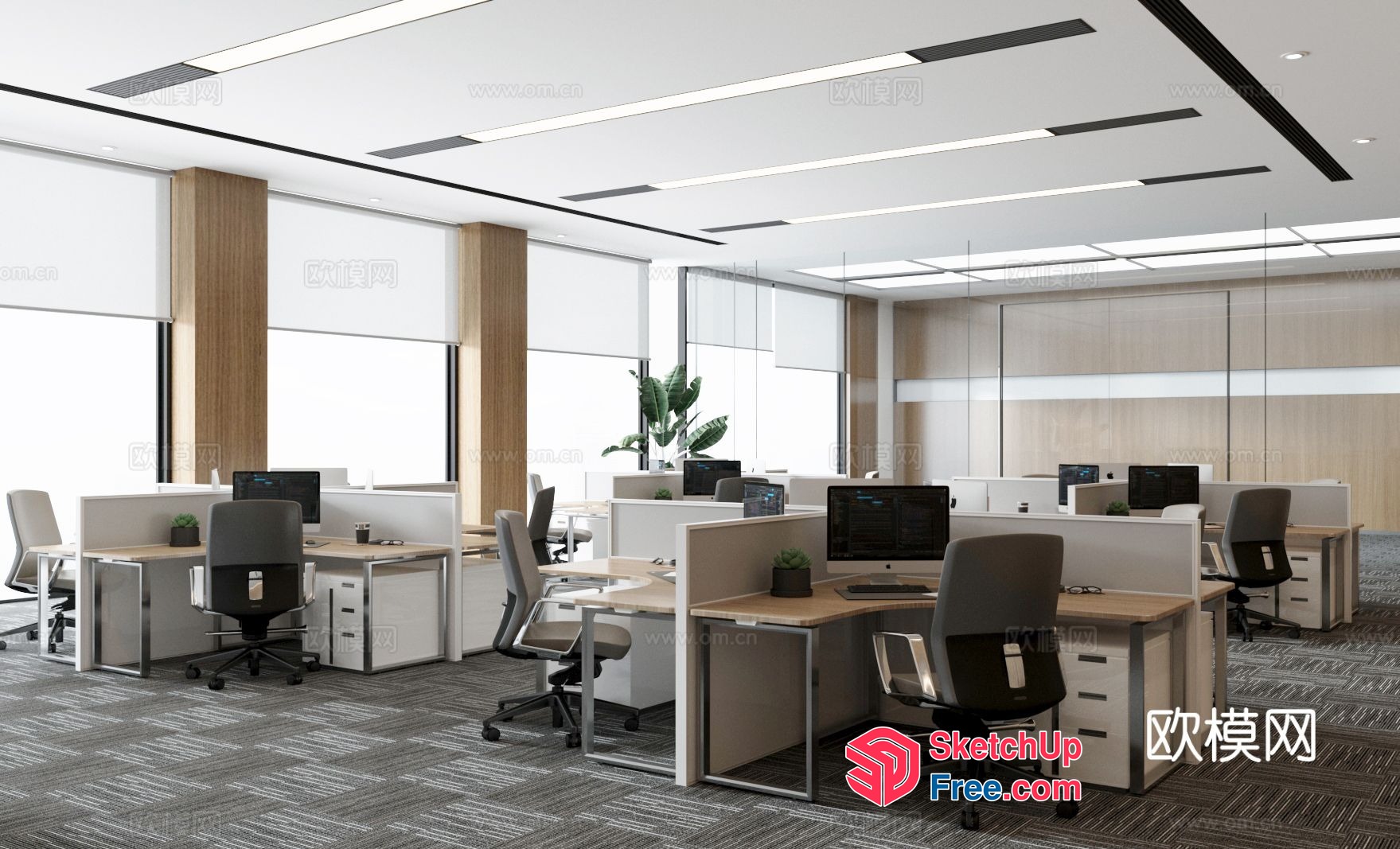 Modern Office Space With Natural Light And Comfortable Seating 3D SketchUp File