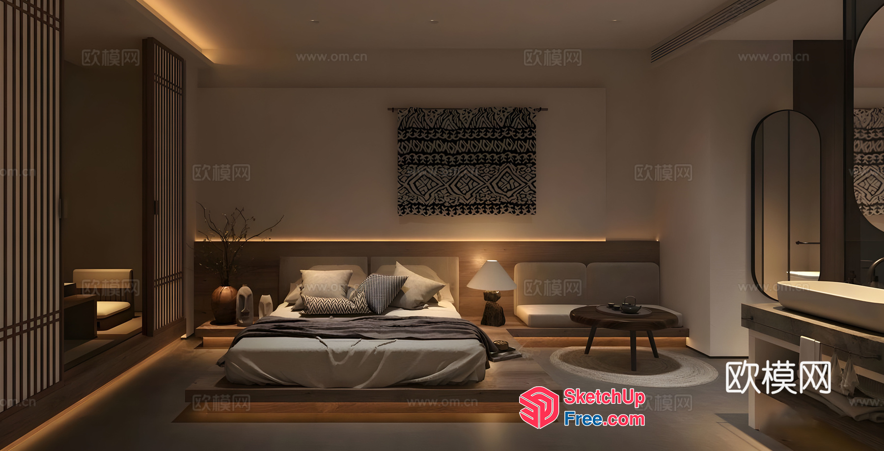 Modern Bedroom With Bedside Table And Bed Head Tab 3D SketchUp File