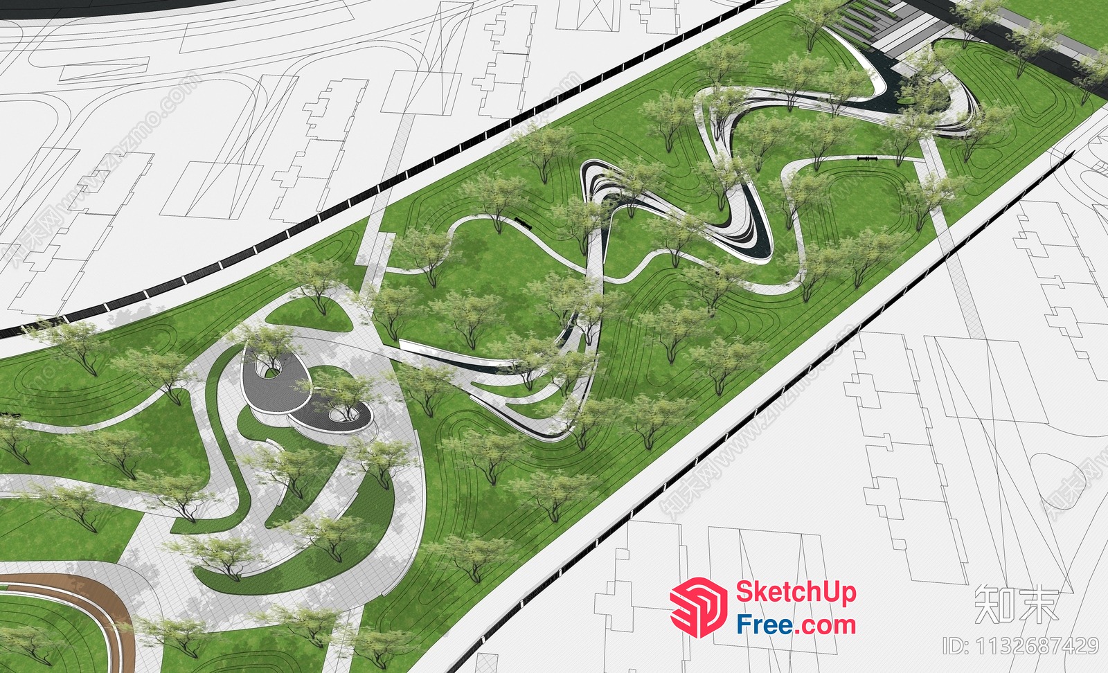 Serpentine Pathway Park 3D SketchUp File