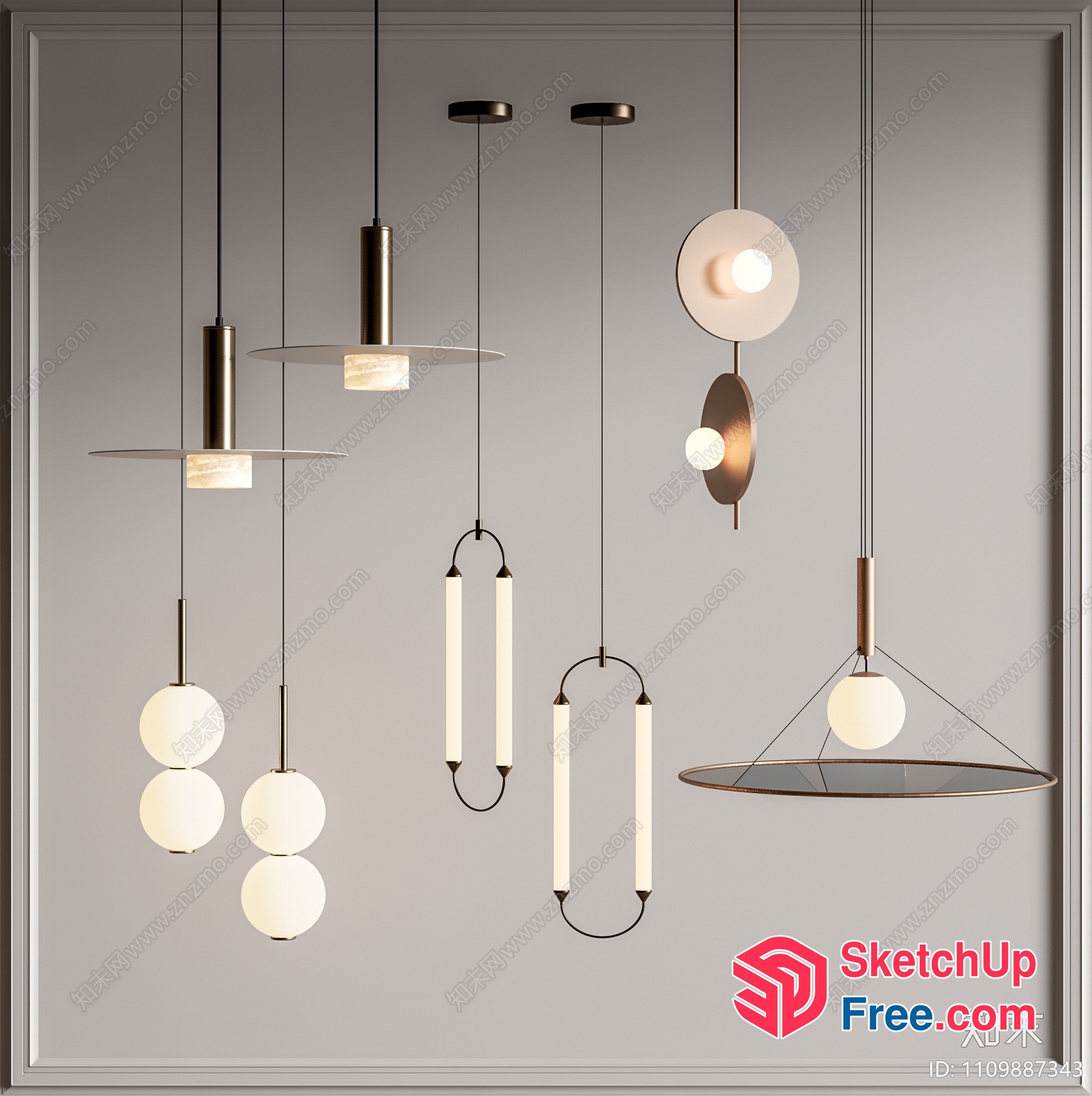 Modern Minimalist Hanging Light Fixtures Collection 3D SketchUp File