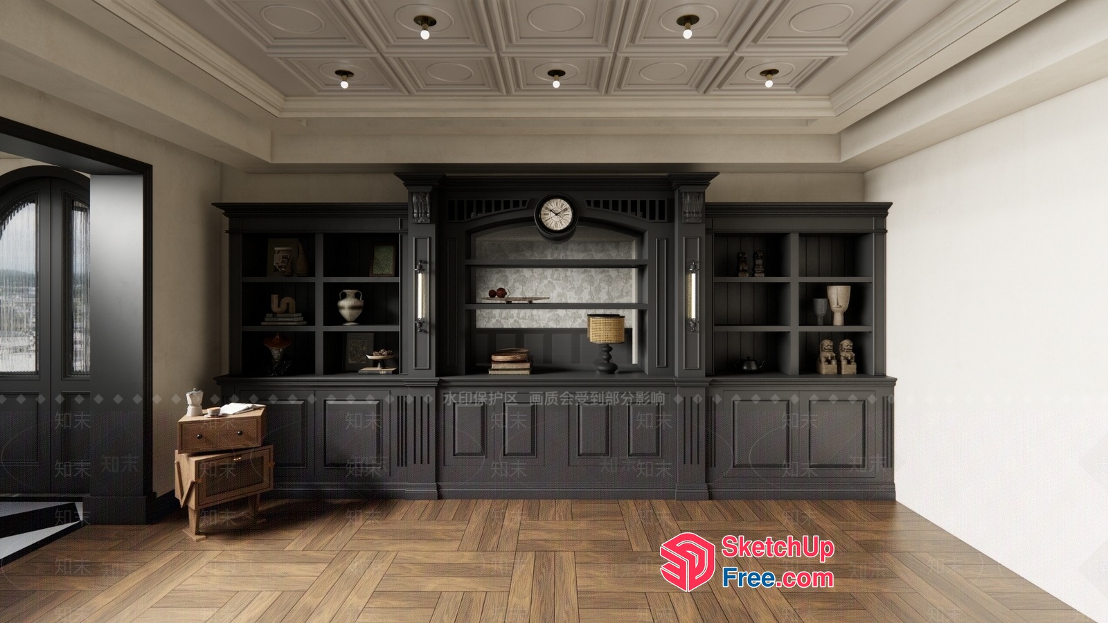 Classic Moulding Dark Grey Bookcase 3D SketchUp File