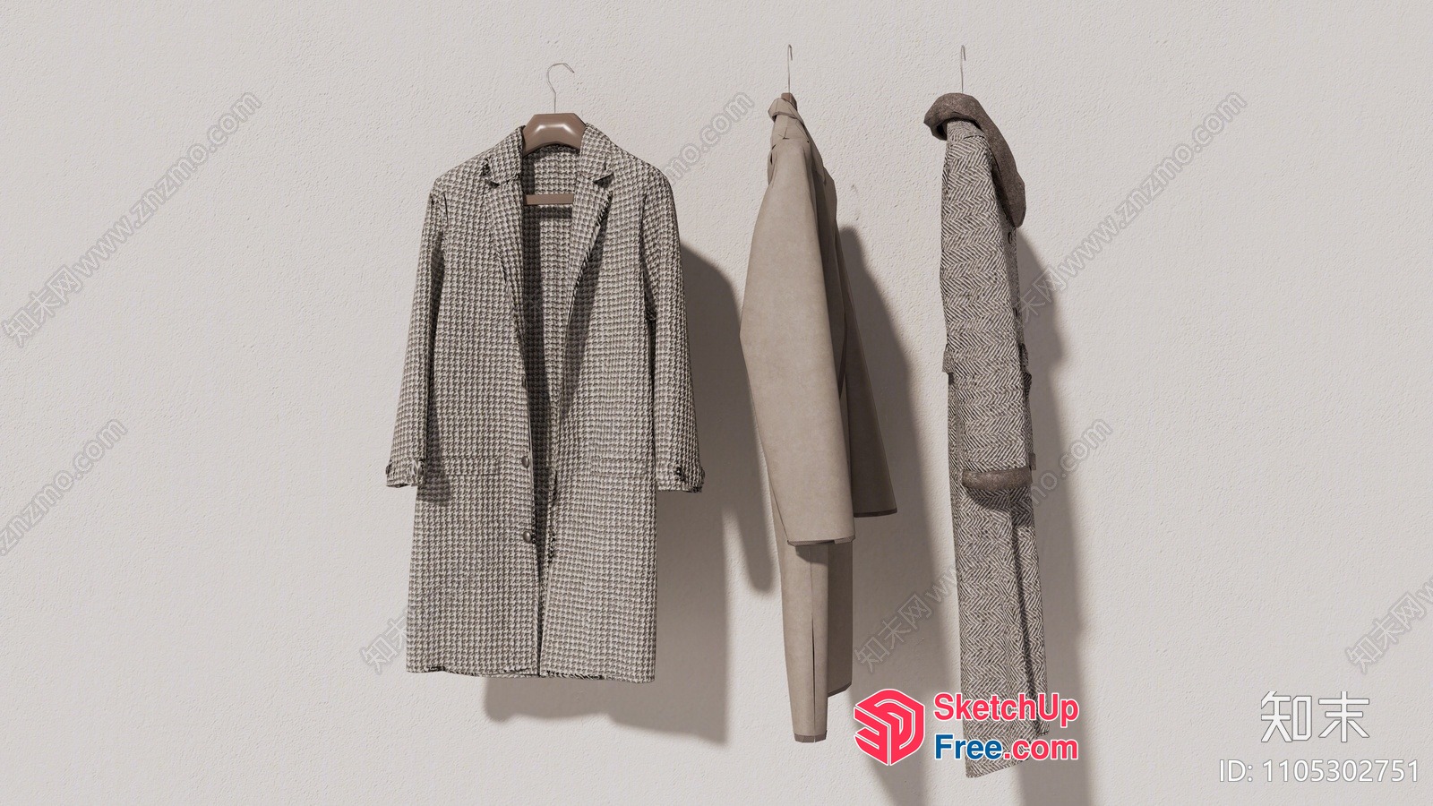 Three Coats Hanging On Hooks 3D SketchUp File
