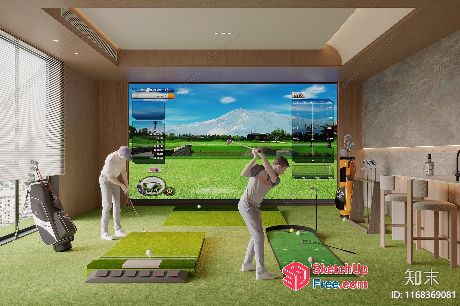 Golf-Themed Interior With Interactive Golf Game 3D SketchUp File