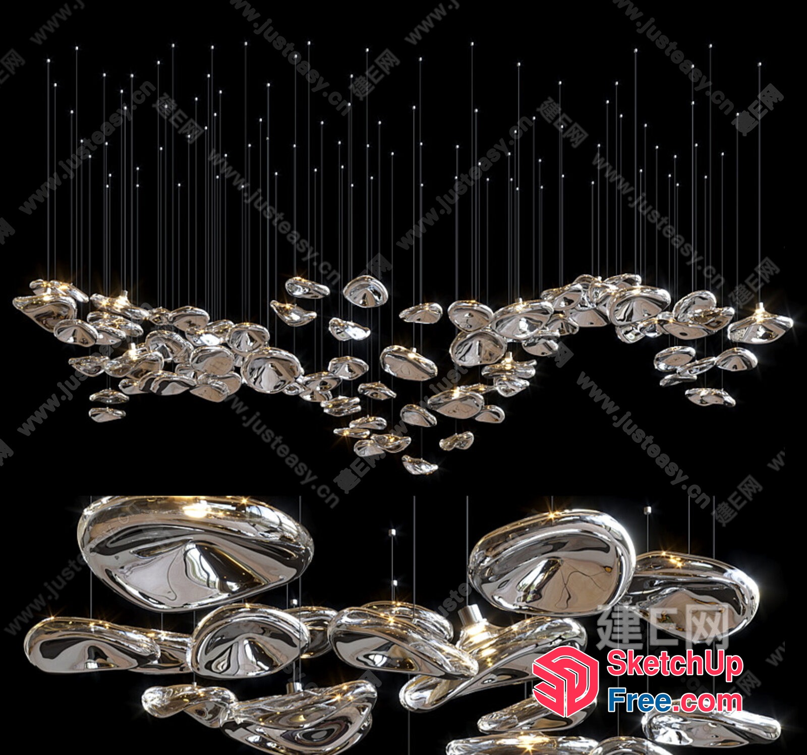 Glassy Crystal-Like Hanging Ceiling Decorations 3D SketchUp File