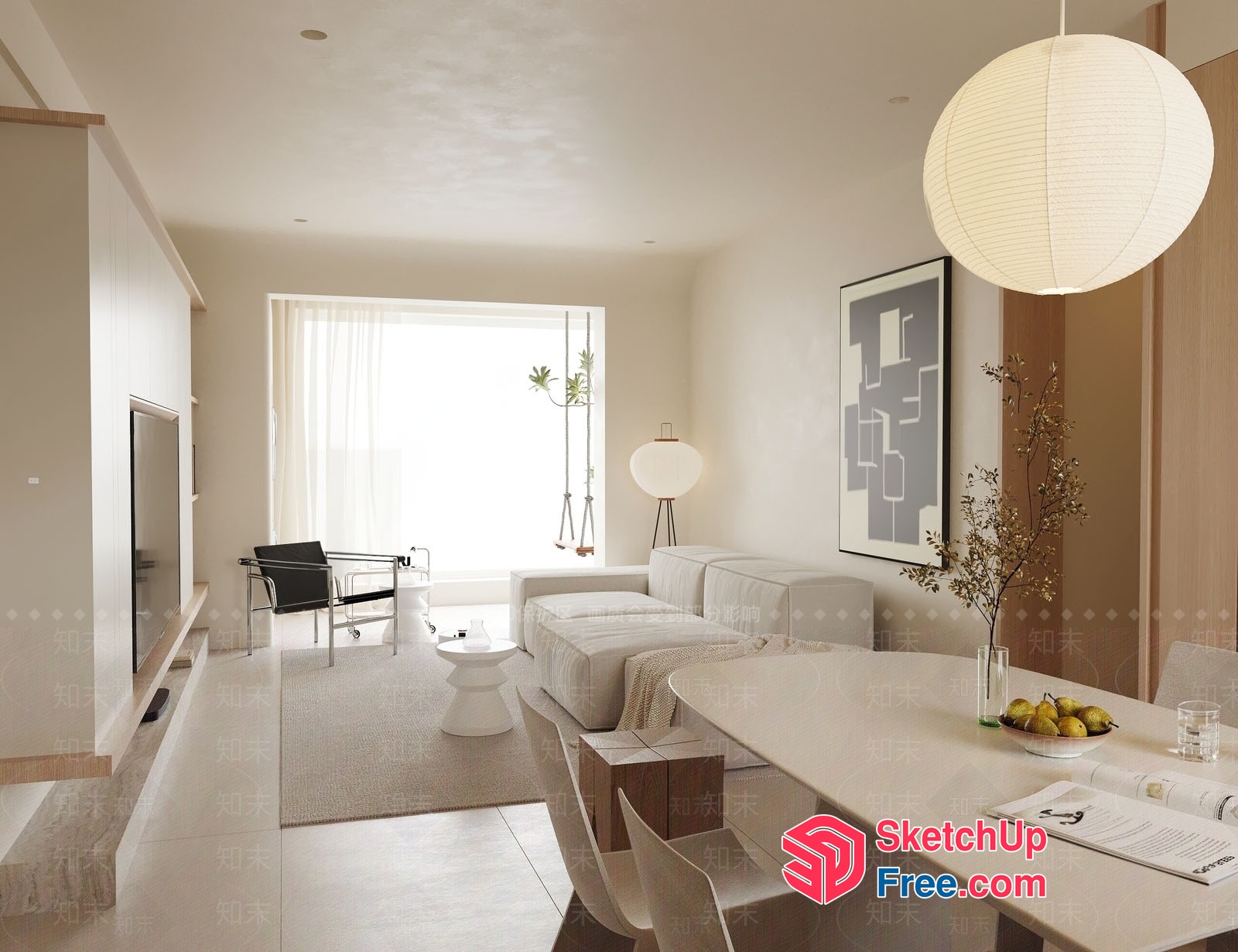 Minimalist Japanese Style Living Room 3D SketchUp File