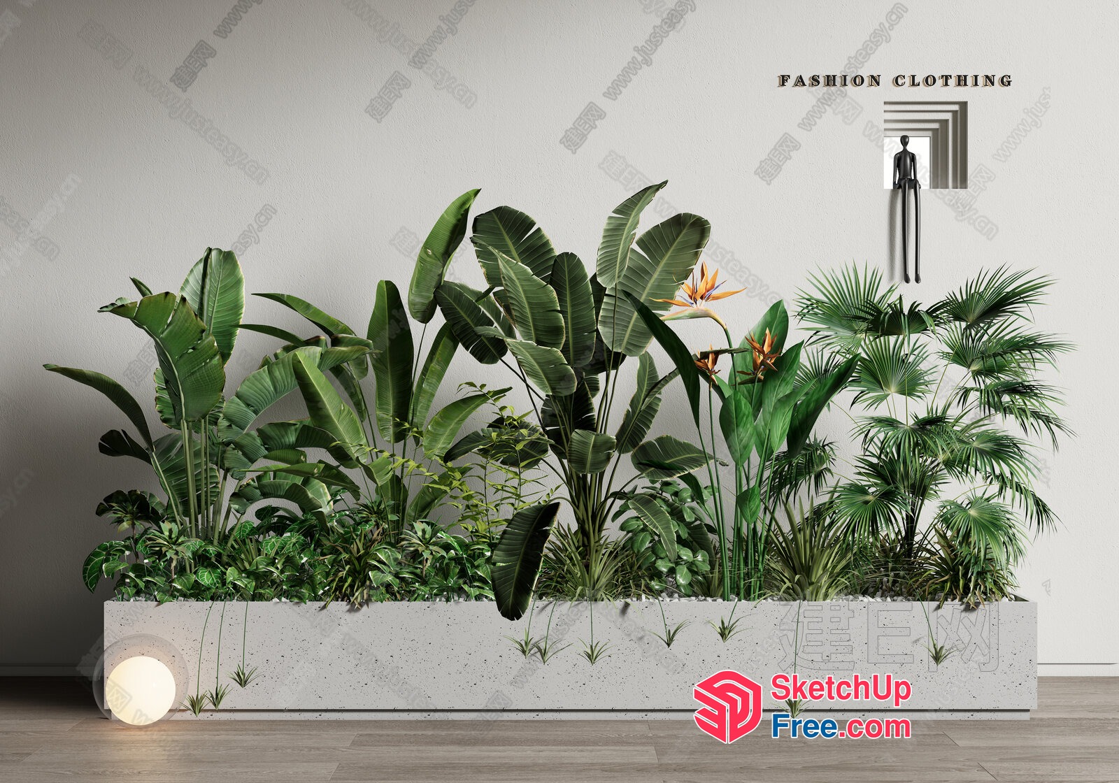 Tropical Planters And Palm Trees In A Modern Room 3D SketchUp File