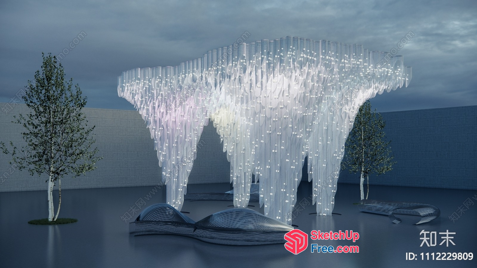 Modern Ice Sculpture Installation With Tree-Like Structure 3D SketchUp File