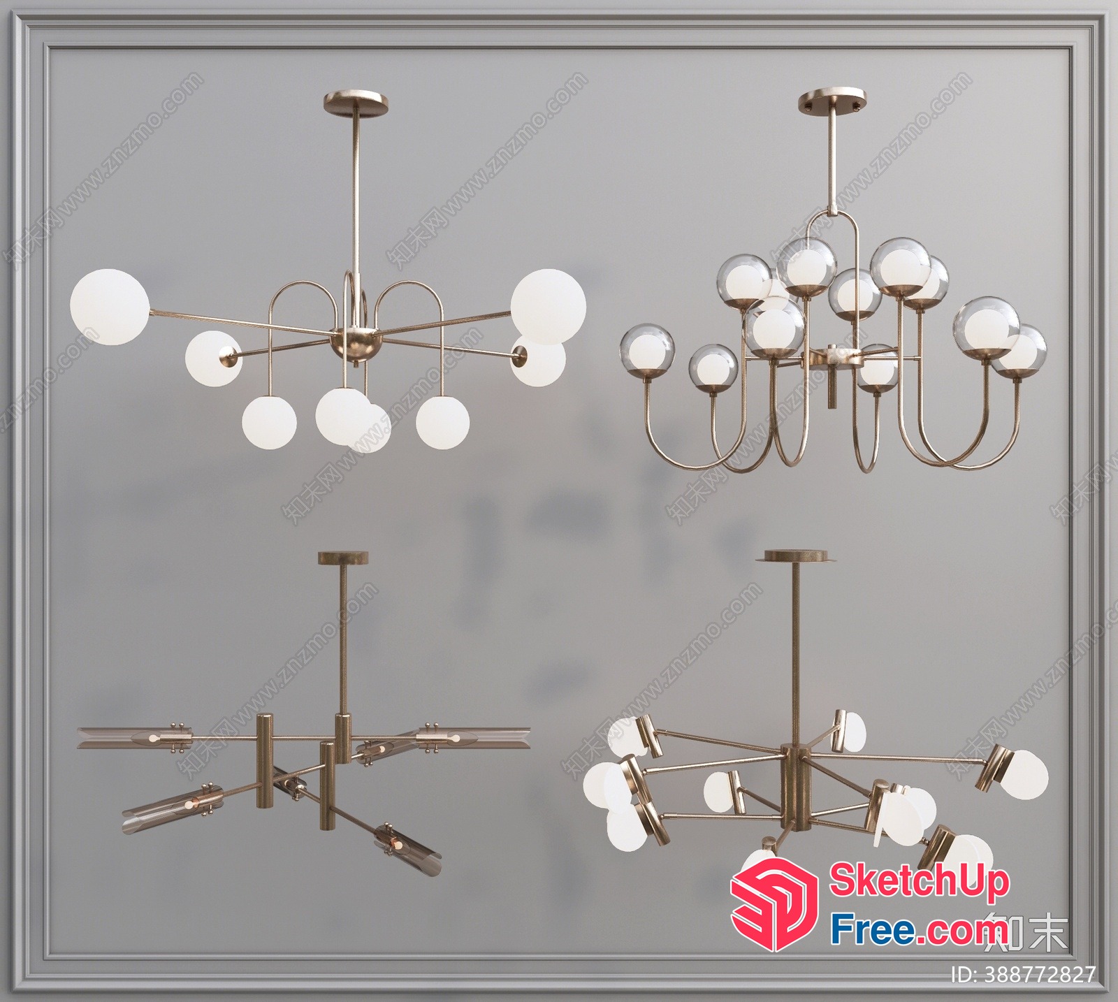 Modern Chandelier With Glass Balls And Metal Frame 3D SketchUp File