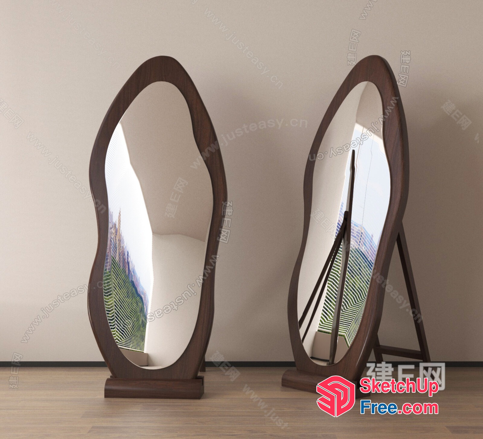 Elegant Oval-Shaped Mirrors With Wooden Frames 3D SketchUp File