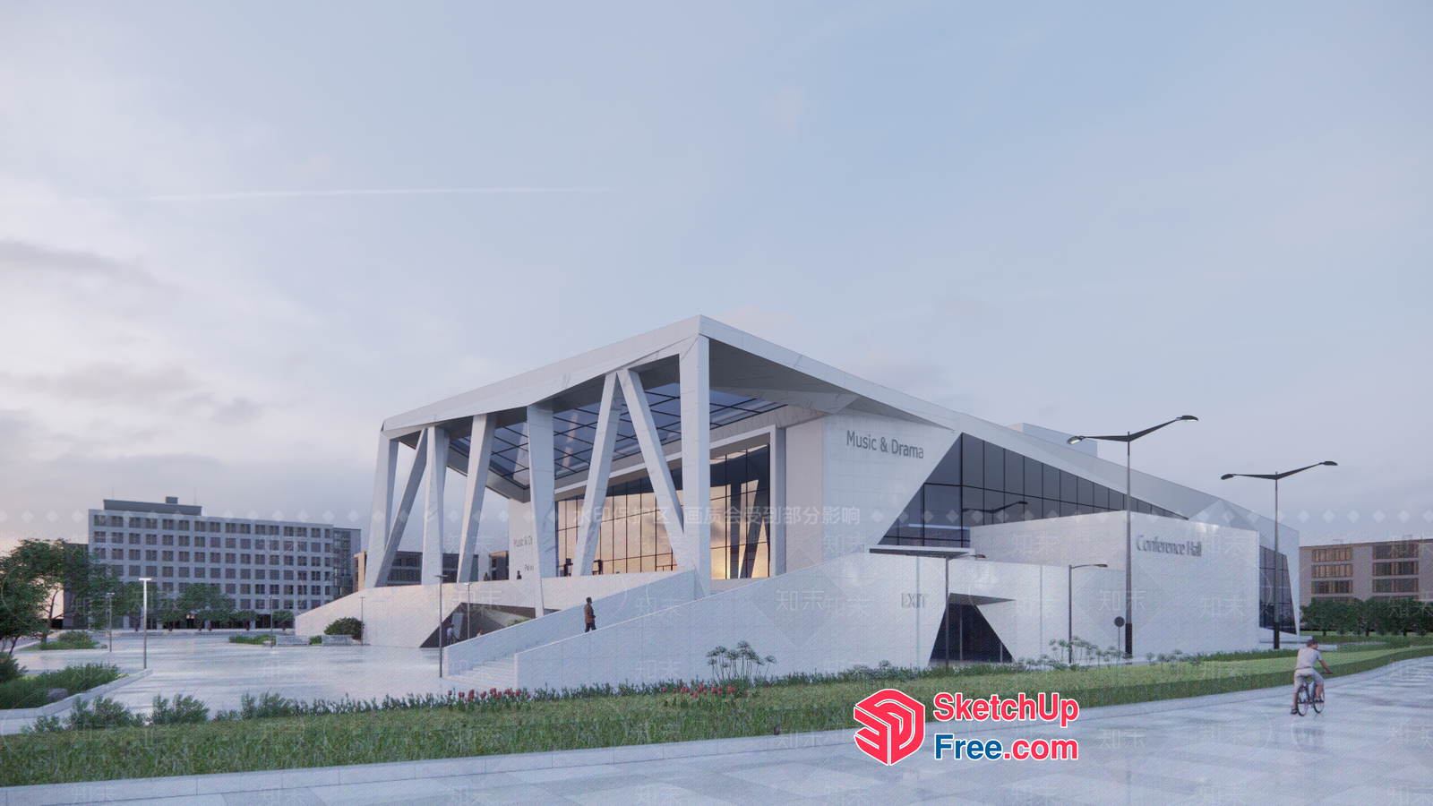 Modern Conference Hall With Glass Curtain Wall 3D SketchUp File