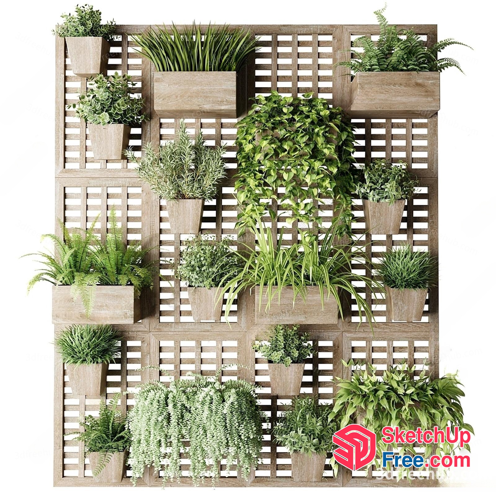 Elegant Wooden Plant Wall 3D SketchUp File