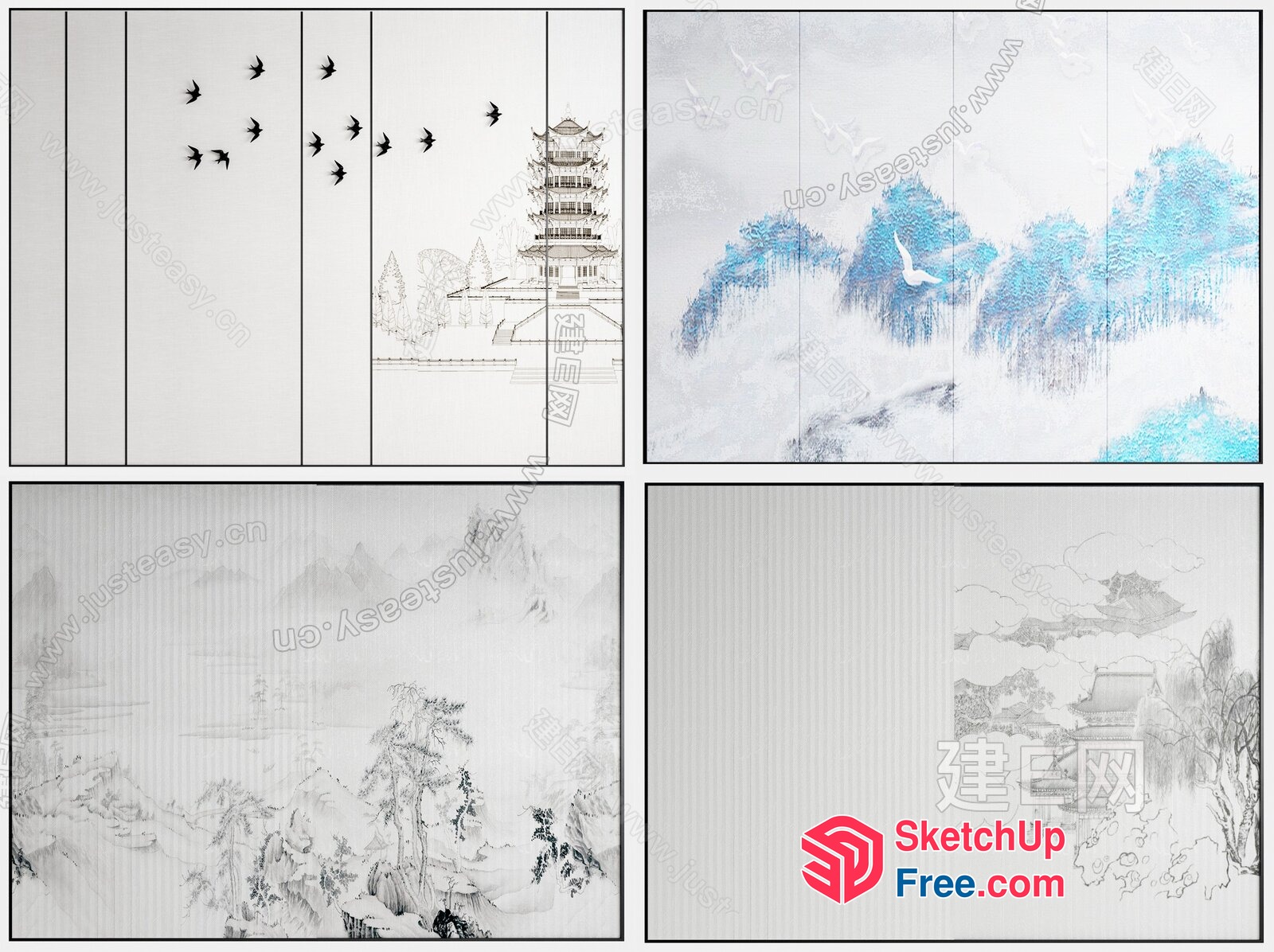Asian-Inspired Landscape Art Collection 3D SketchUp File