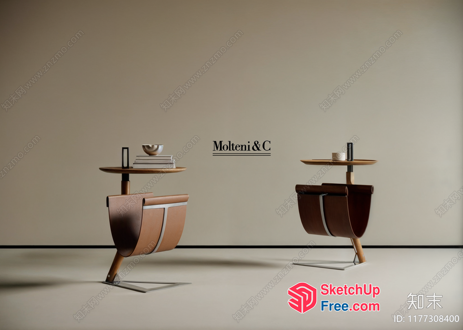 Two Leather-Supported Tables With Two-Tiered Wooden Surfaces 3D SketchUp File