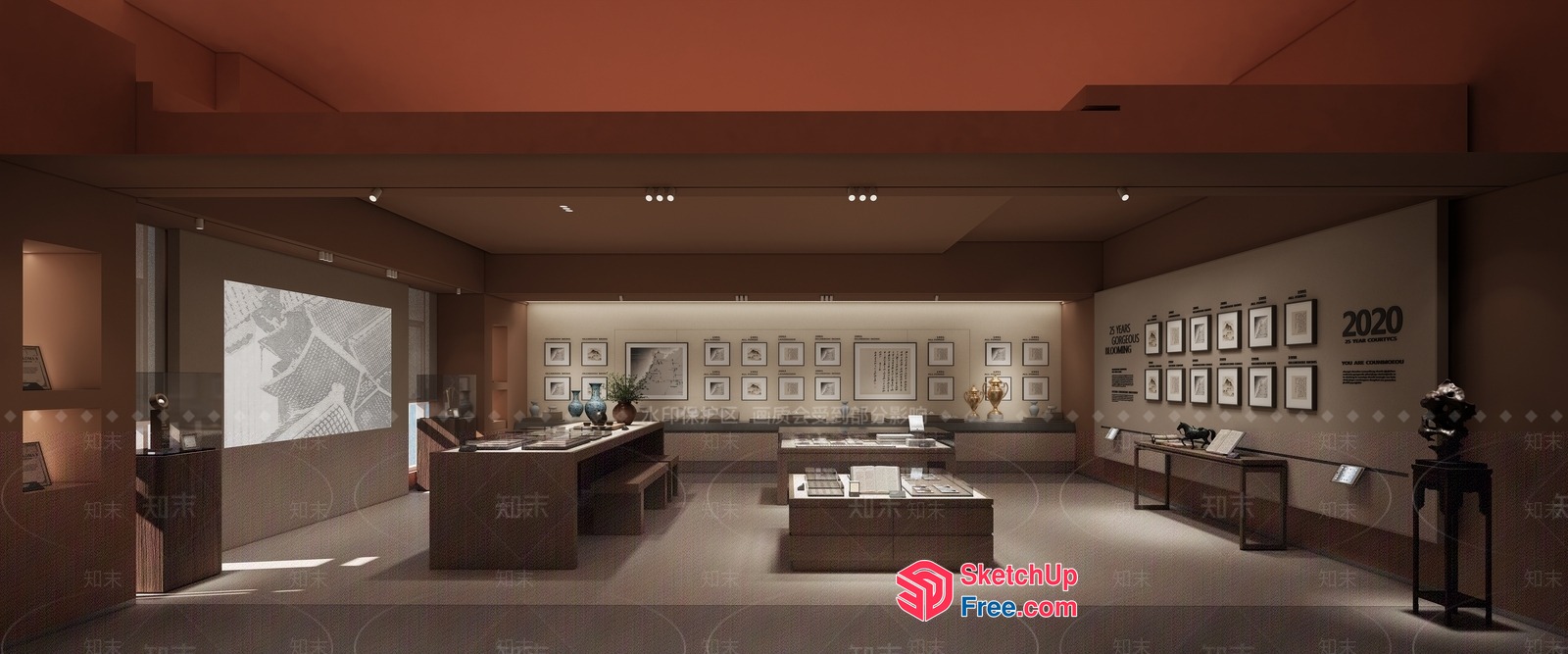 Museum Exhibit Room With Modern Decor And Lighting 3D SketchUp File