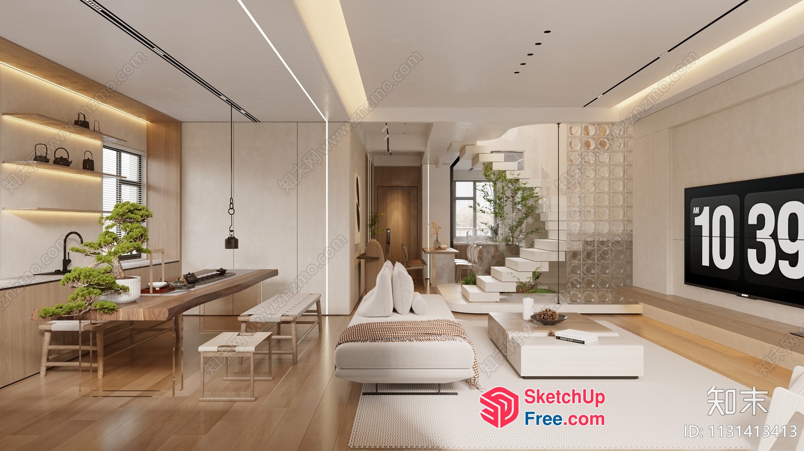 Elegant And Modern Minimalist Japanese Living Room 3D SketchUp File