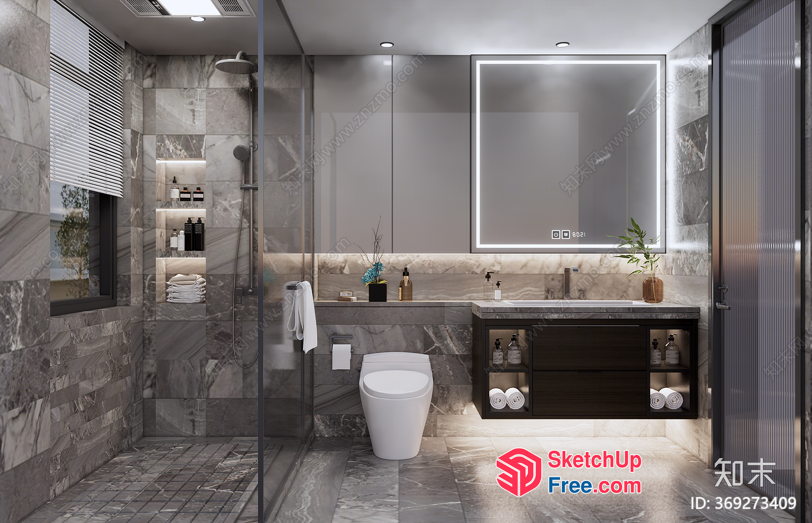 Modern Bathroom Interior With Grey Marble Accents 3D SketchUp File