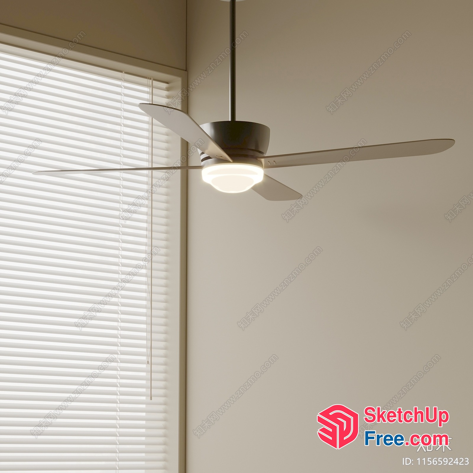 White Ceiling Fan With Light And Blinds 3D SketchUp File