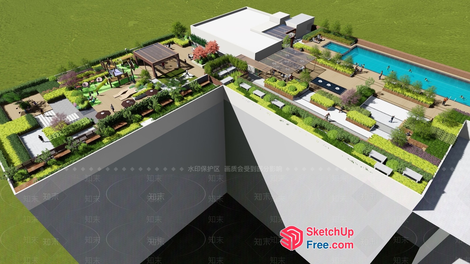 Modern Rooftop Garden And Pool 3D SketchUp File