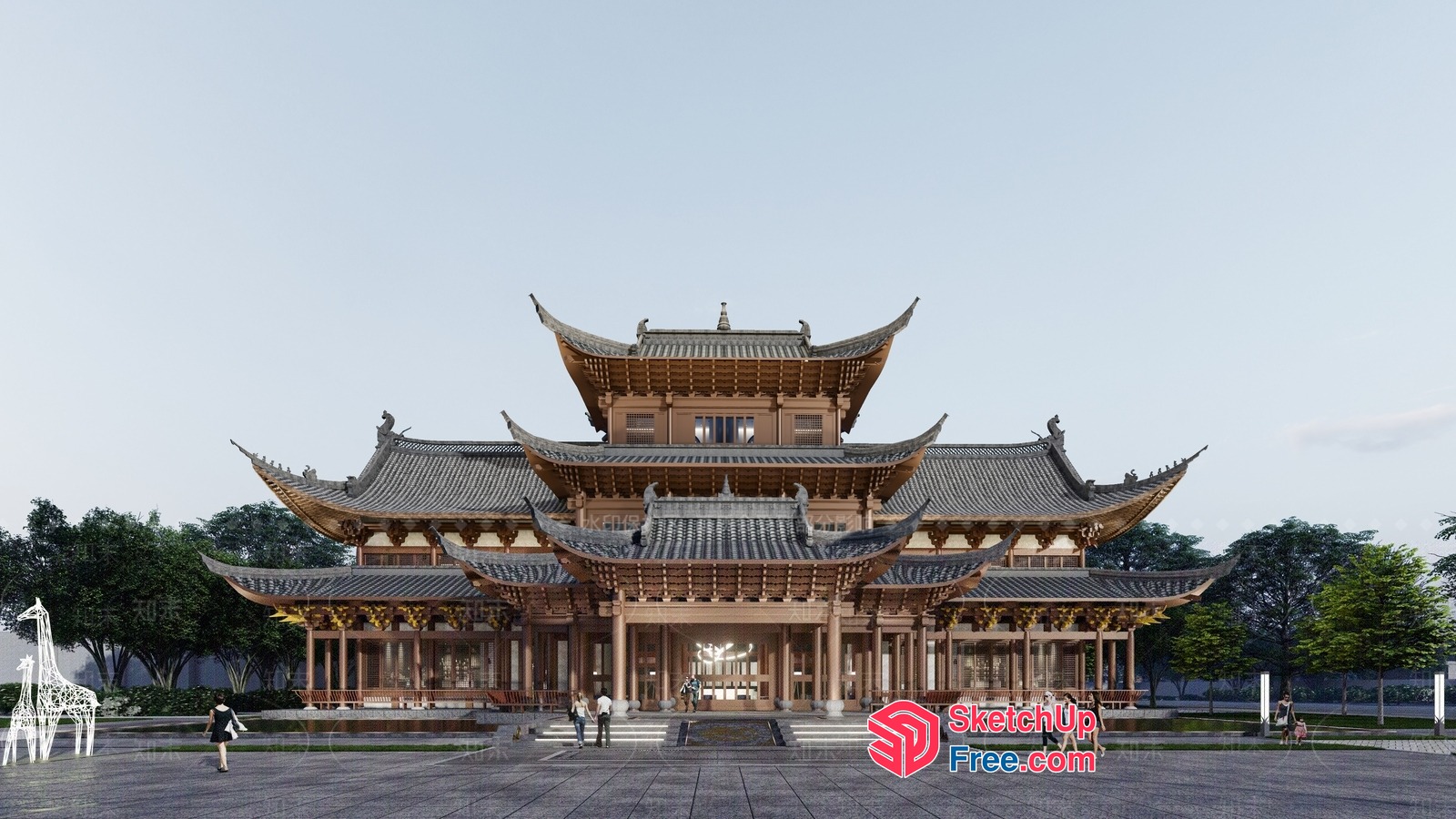 Ornate Asian-Inspired Temple 3D SketchUp File
