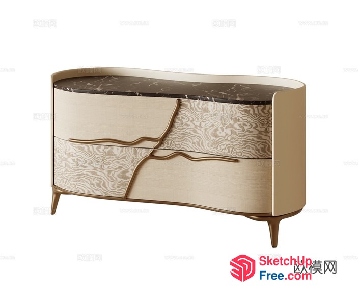 Elegant Creamy Style Dresser With Marble Top 3D SketchUp File