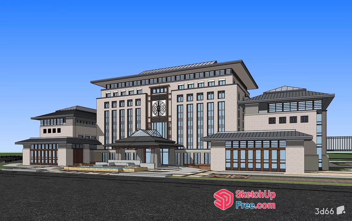Asian-Inspired Commercial Building 3D SketchUp File