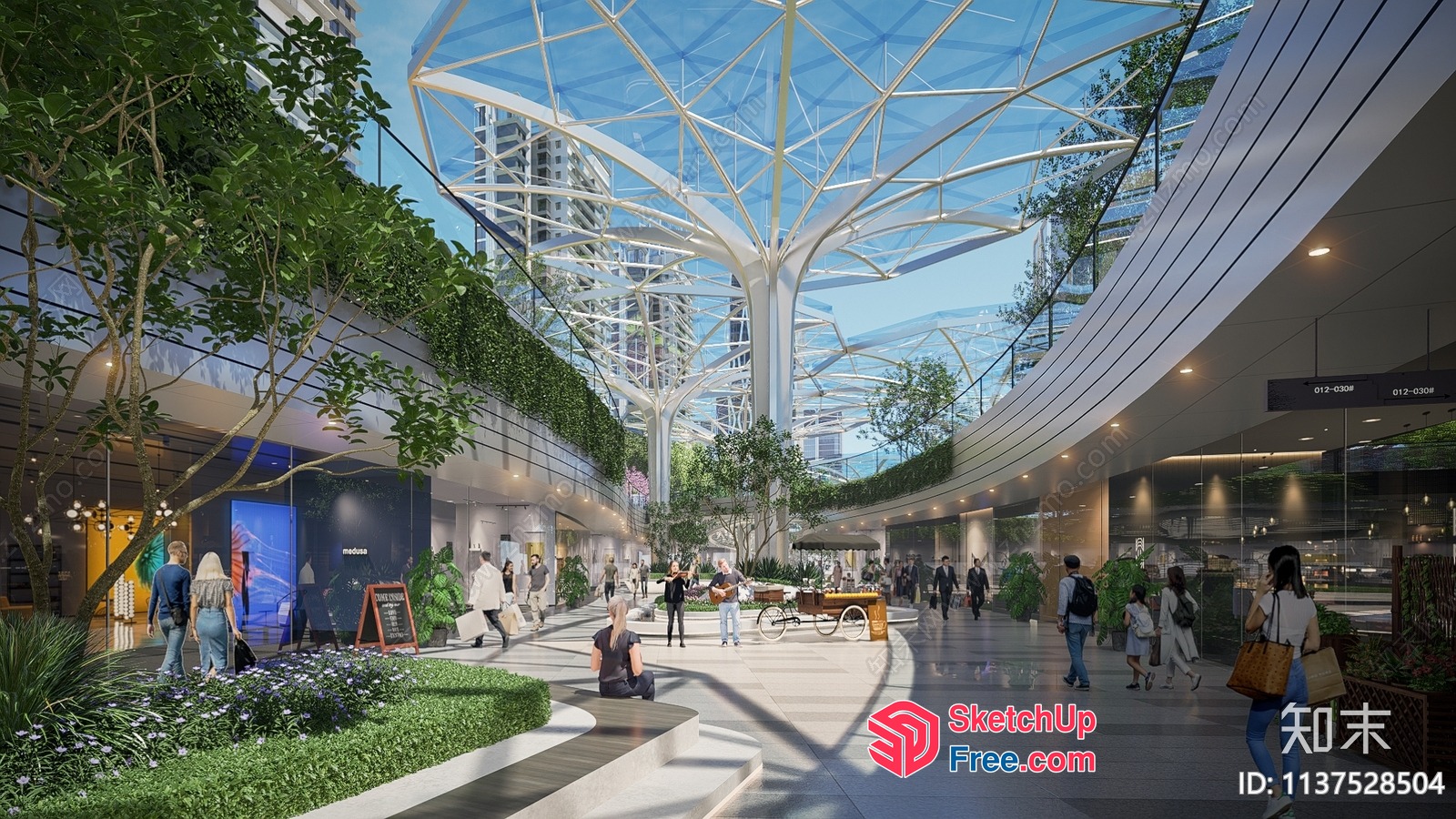 Modern Commercial Street Interior With Glass Curtain Wall 3D SketchUp File