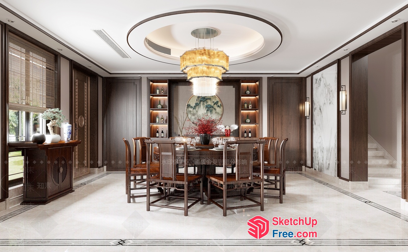 Luxurious Modern Dining Room With Elegant Lighting 3D SketchUp File