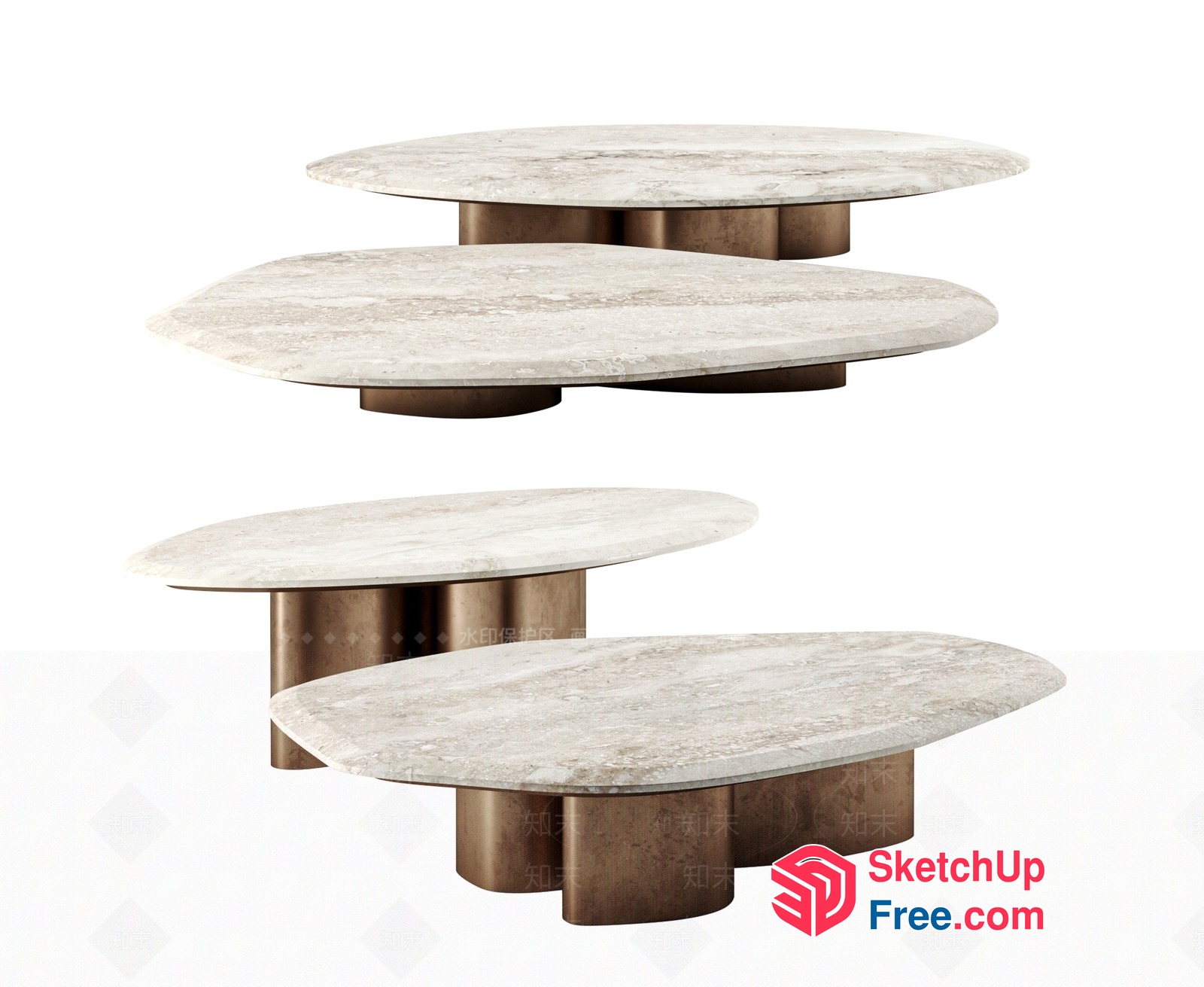 Elegant Oval Shaped Coffee Table With Marble Top 3D SketchUp File