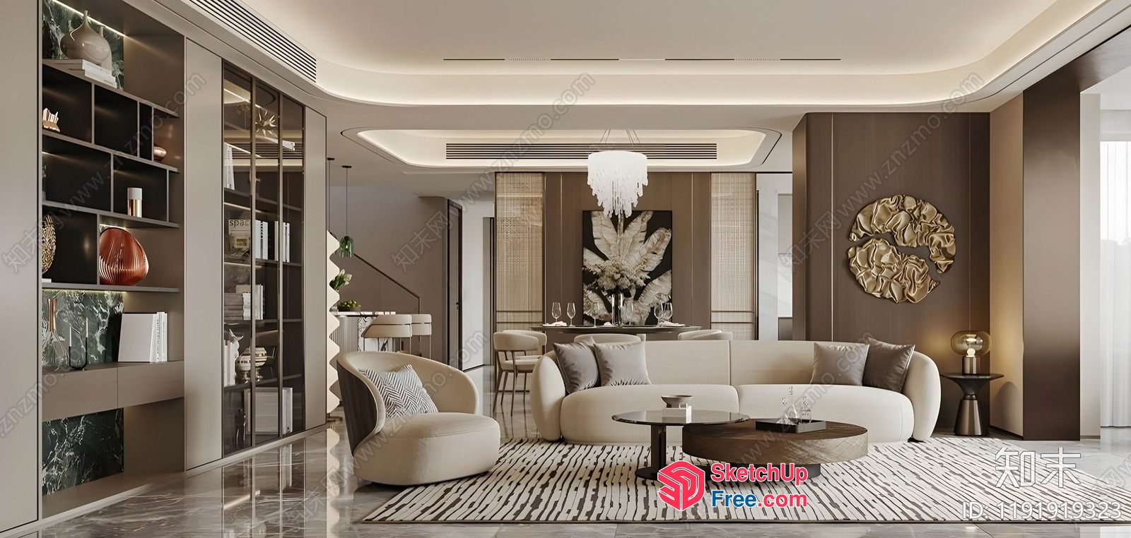 Modern Luxury Living Room With Elegant Furniture And Decor 3D SketchUp File