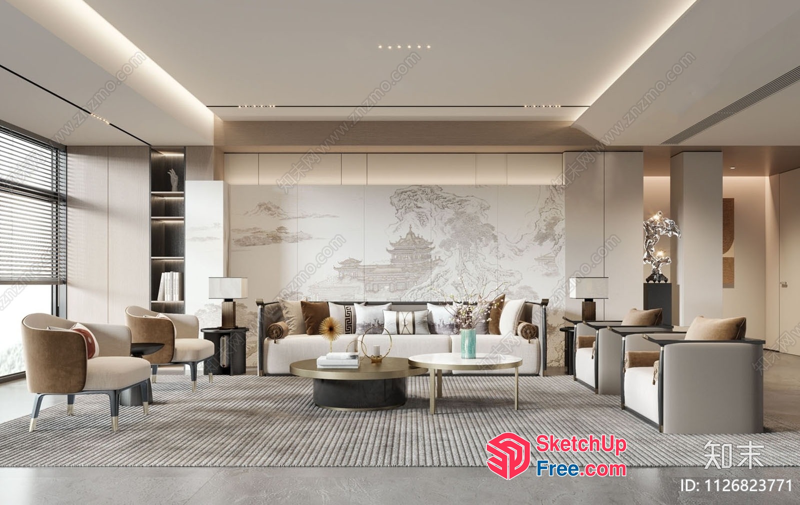 Modern Japanese-Inspired Living Room With Elegant Furniture 3D SketchUp File