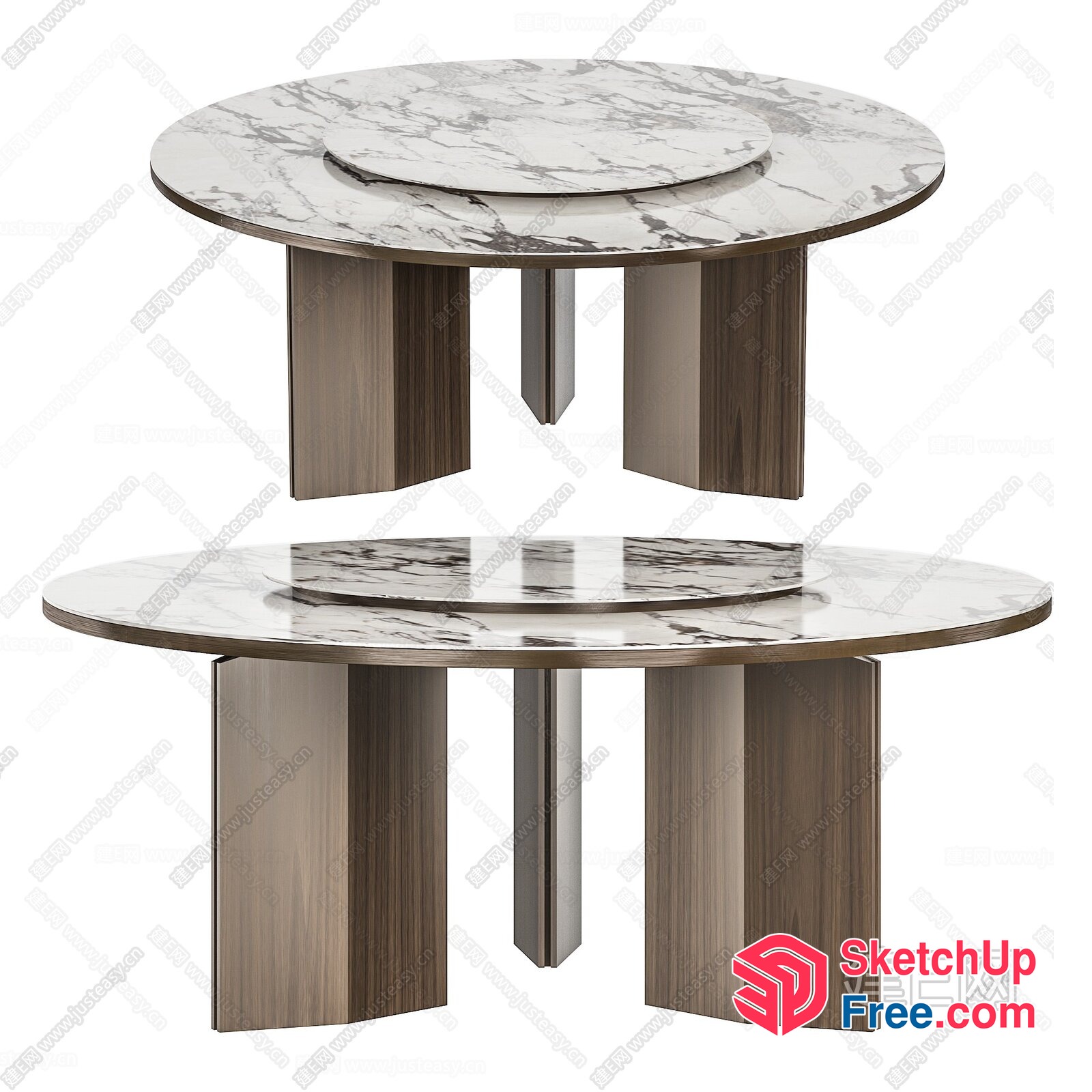 Round Marble Dining Table With Wooden Legs 3D SketchUp File