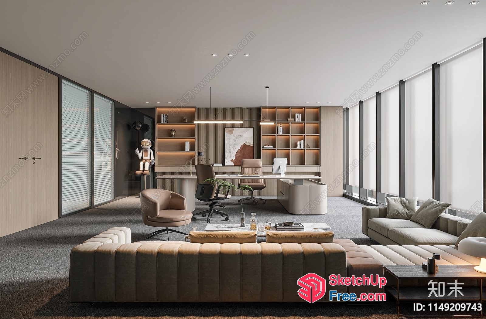 Modern Office Space With Sleek Furniture And Large Windows 3D SketchUp File