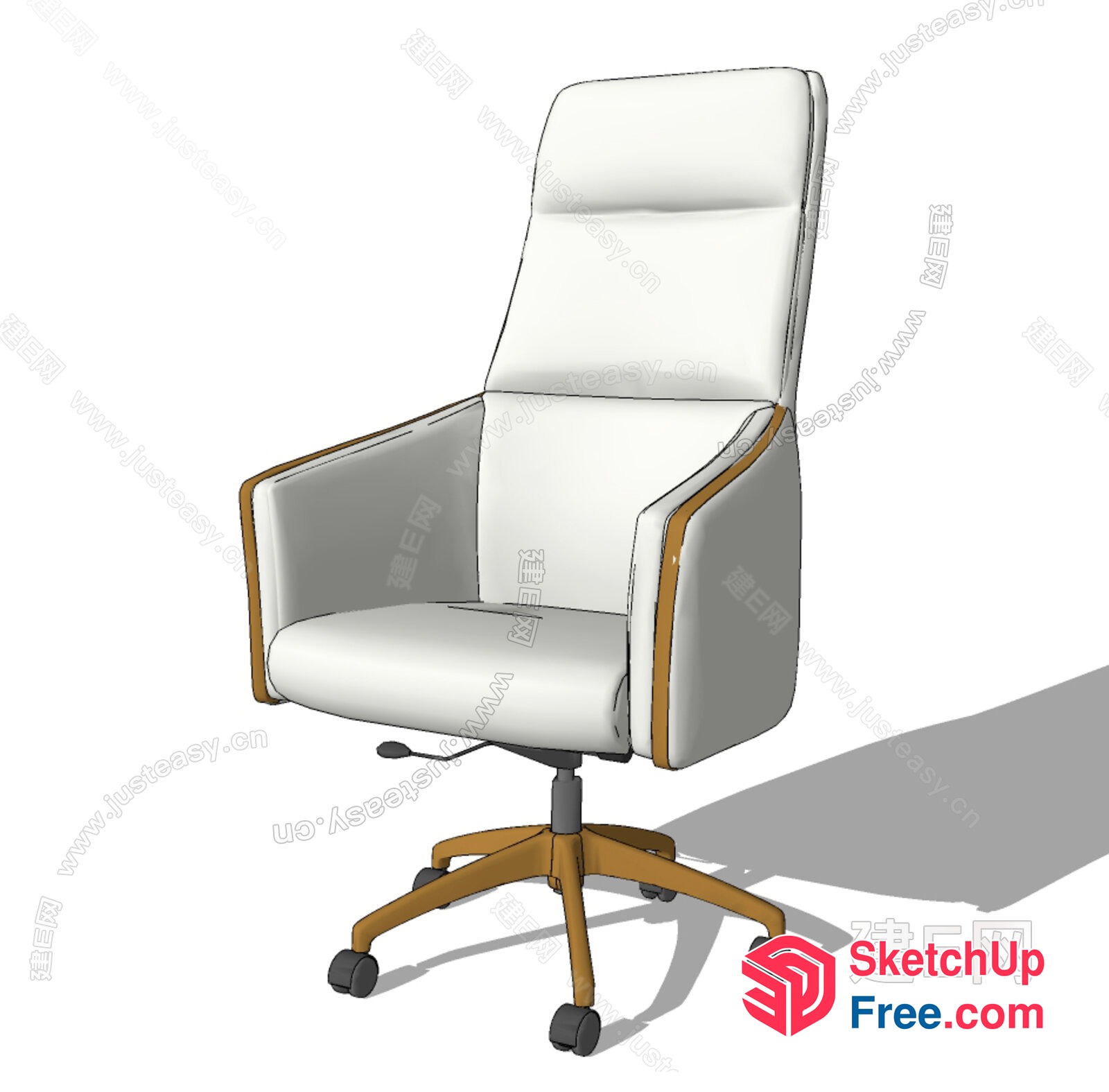 Modern Office Chair With White Leather And Wooden Legs 3D SketchUp File