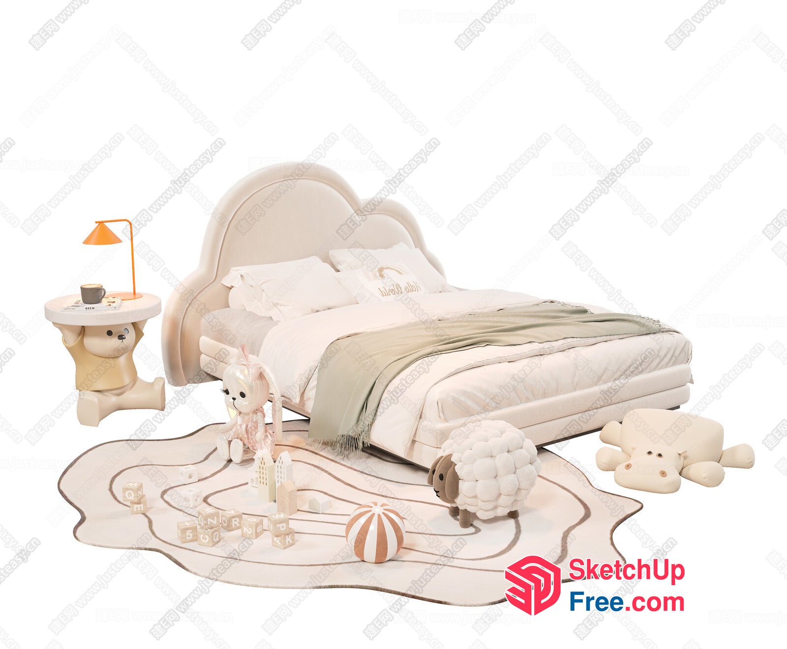 Elegant Creamy Style Bedroom Furniture 3D SketchUp File