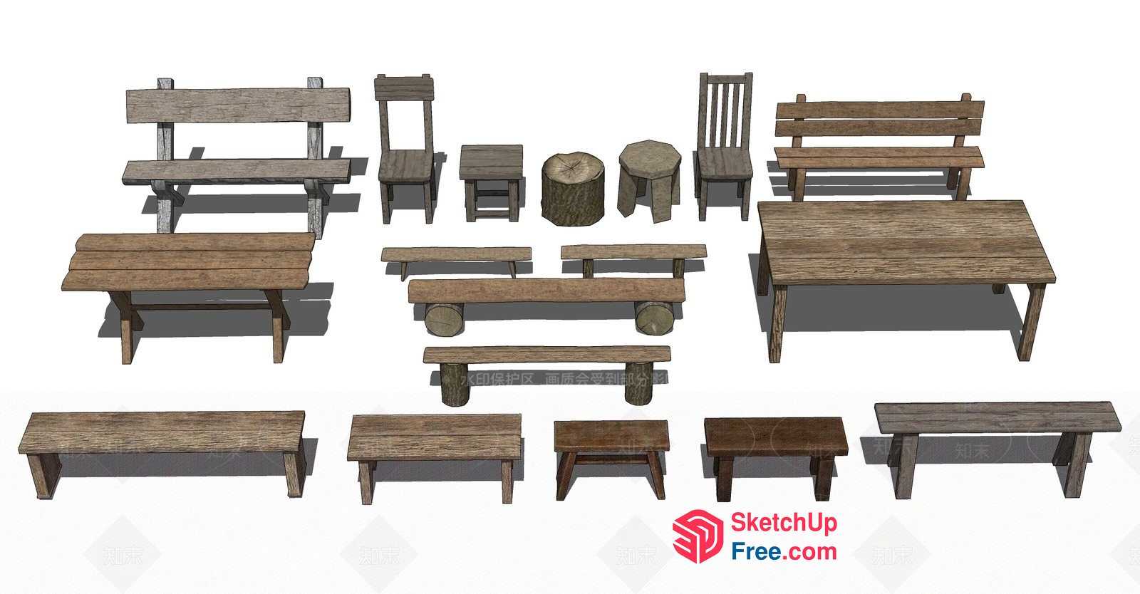Rustic Wooden Furniture Collection 3D SketchUp File