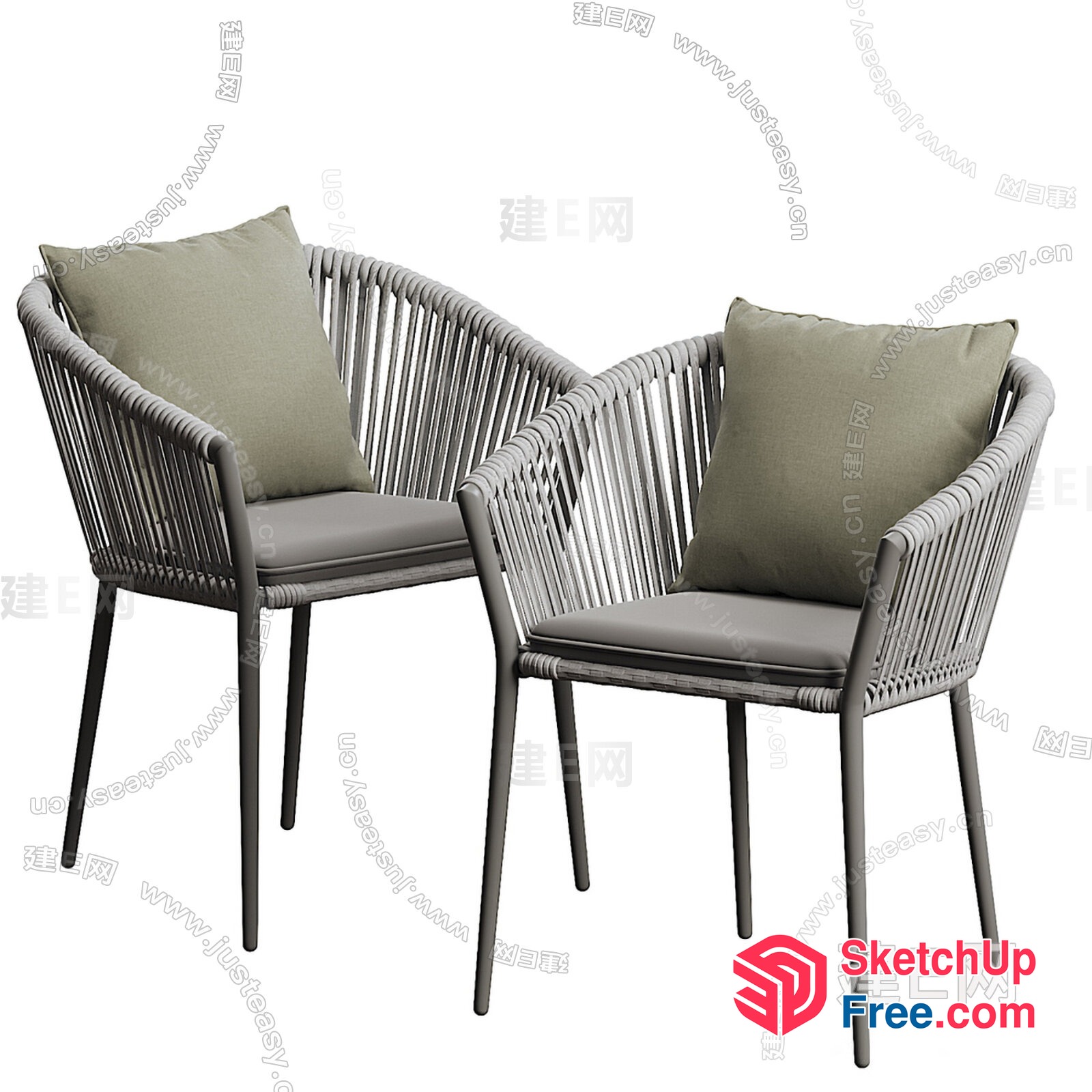 Elegant Gray Rattan Chairs With Matching Pillows 3D SketchUp File
