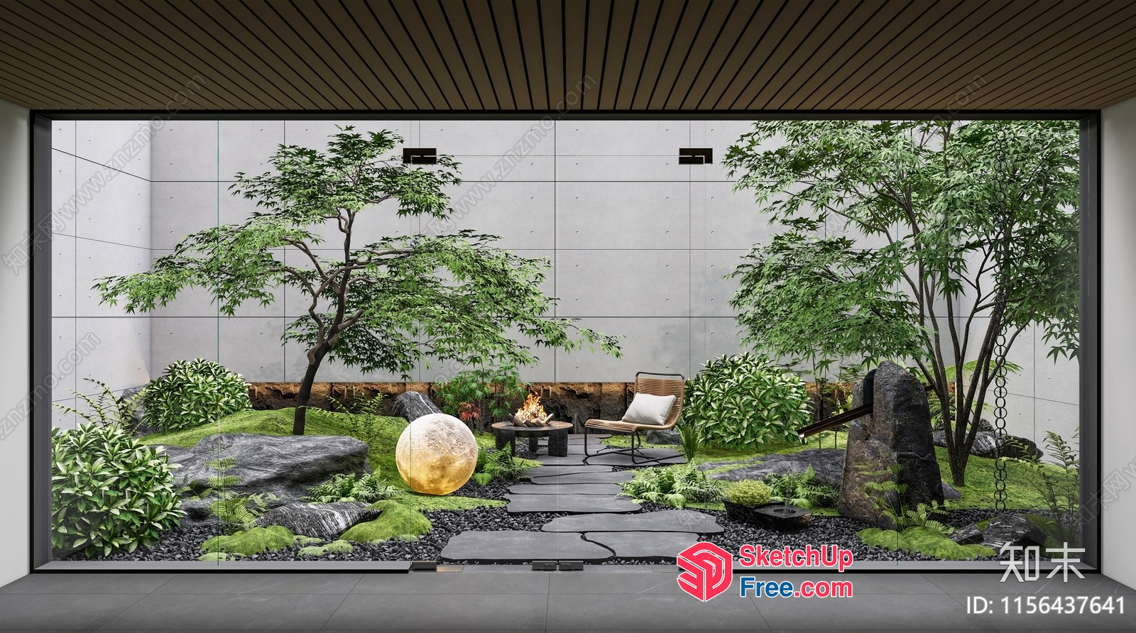 Serene Japanese-Inspired Courtyard 3D SketchUp File