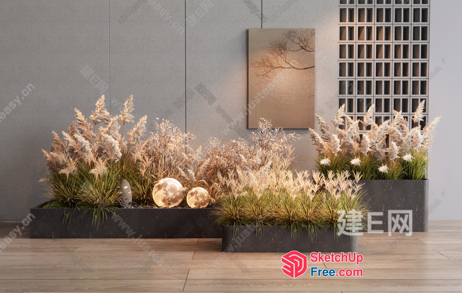 Modern Minimalist Interior With Potted Plants And Artwork 3D SketchUp File