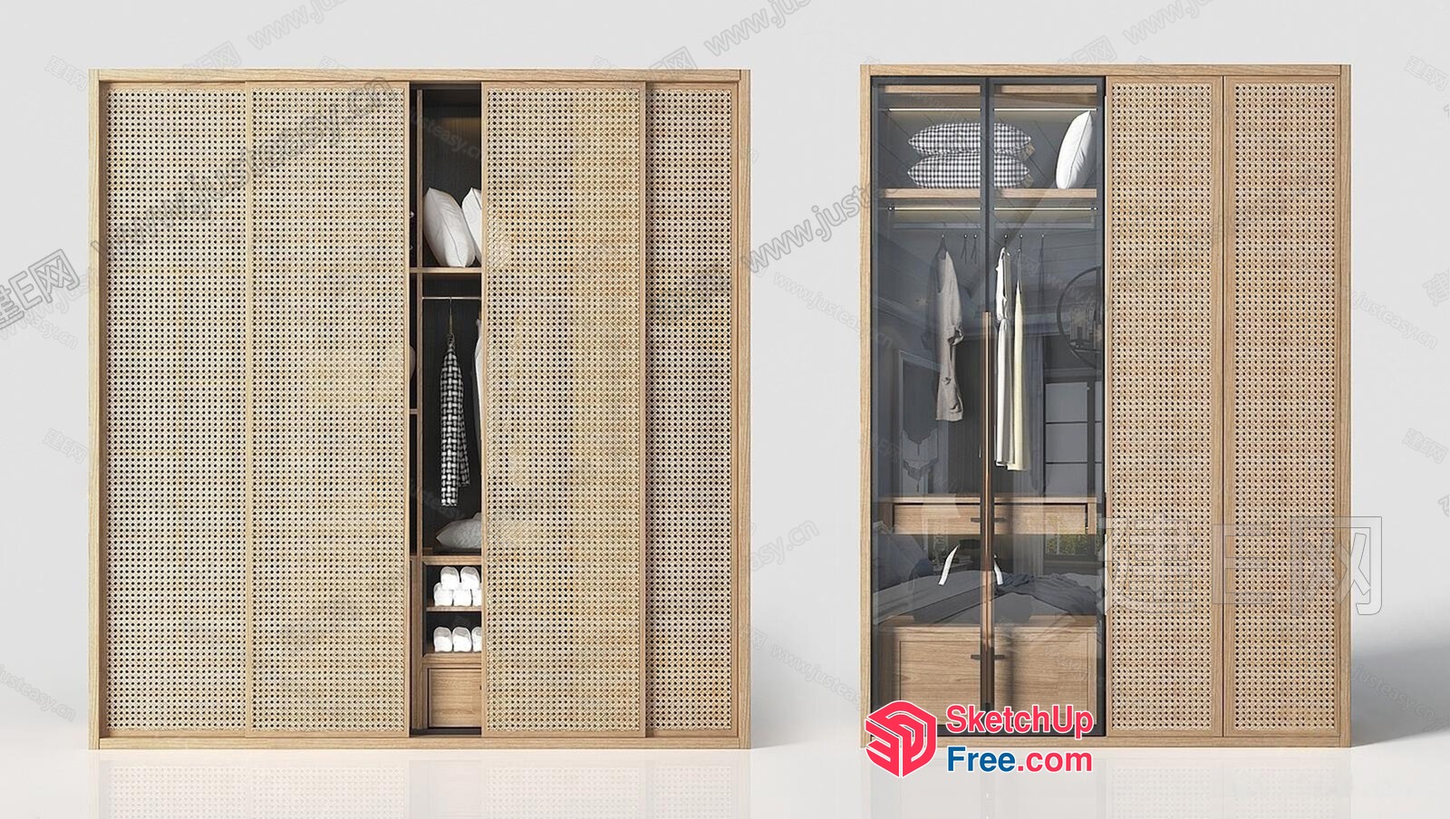Modern Wood And Rattan Wardrobe 3D SketchUp File