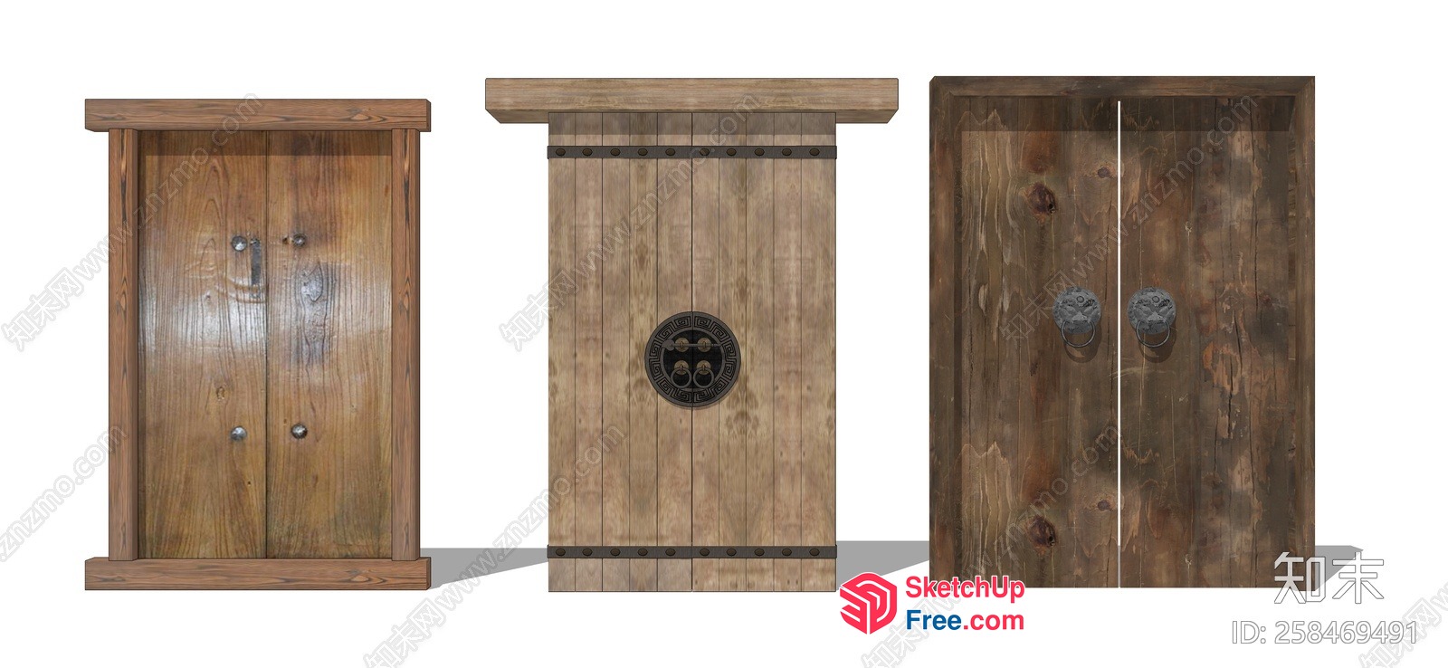 Wooden Doors With Ornate Handles And Knobs 3D SketchUp File