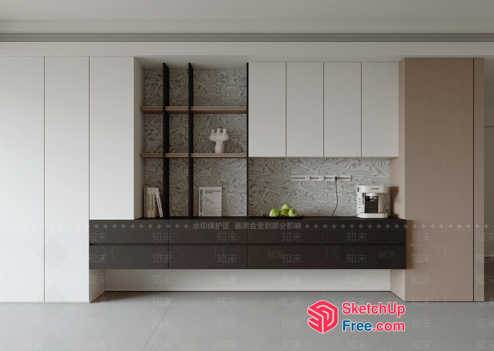 Minimalist Kitchen Interior With Modern Shelving 3D SketchUp File