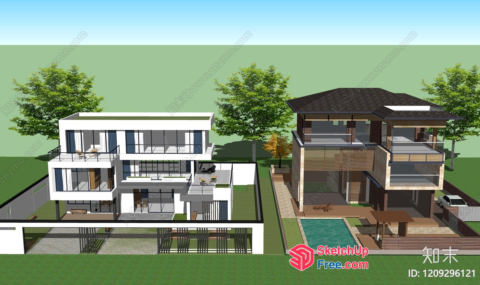 Modern Villa Exterior With Pool And Patio 3D SketchUp File